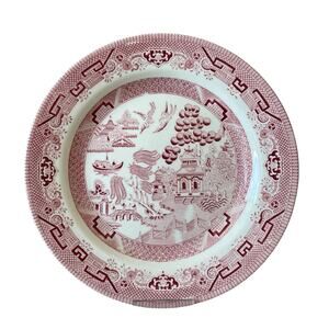 Queen's England WILLOW ROSA Porcelain Dinner Plates 10in Red White Set of 4 New